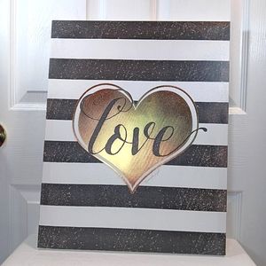NWT Love Heart Canvas Wall Art Decor Black White Gold